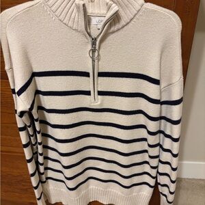 LOFT Cream and Black Zip-Up Sweater